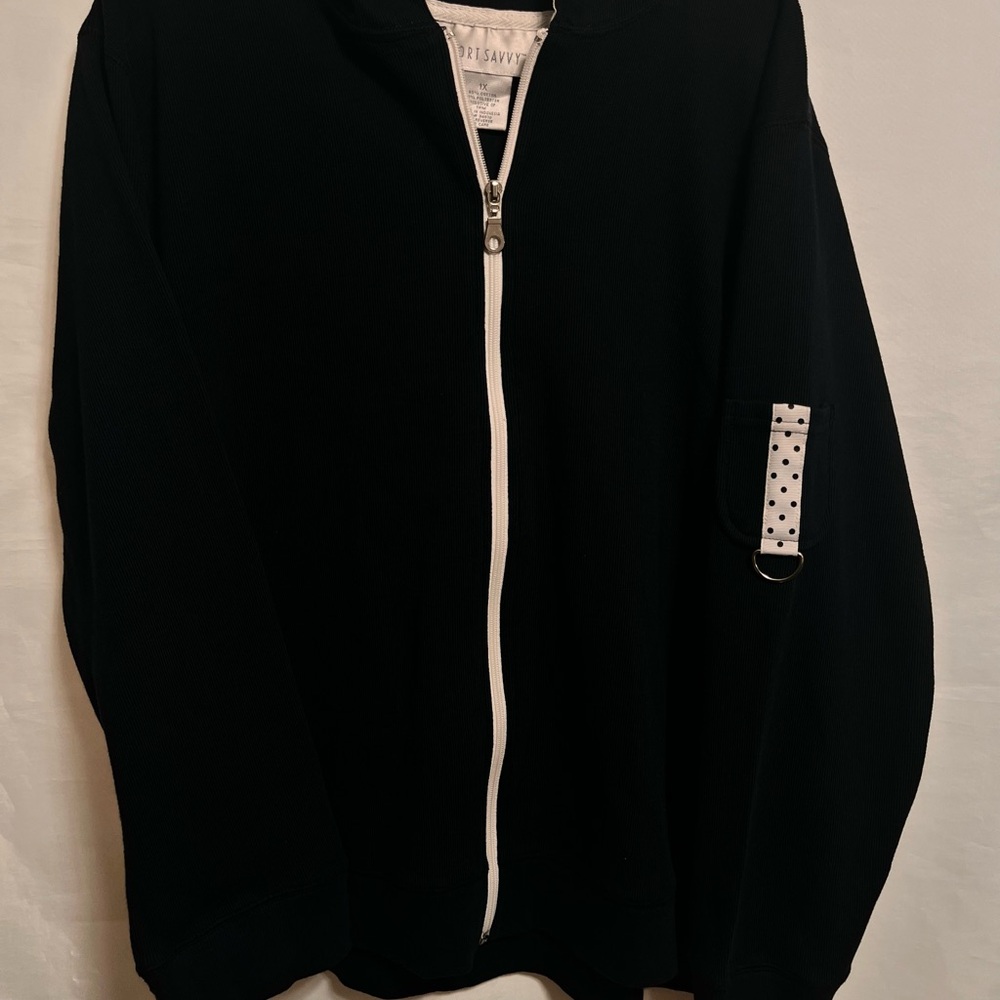 Sport Saavy Black Zip-Up Jacket with White Accents Sz 1X